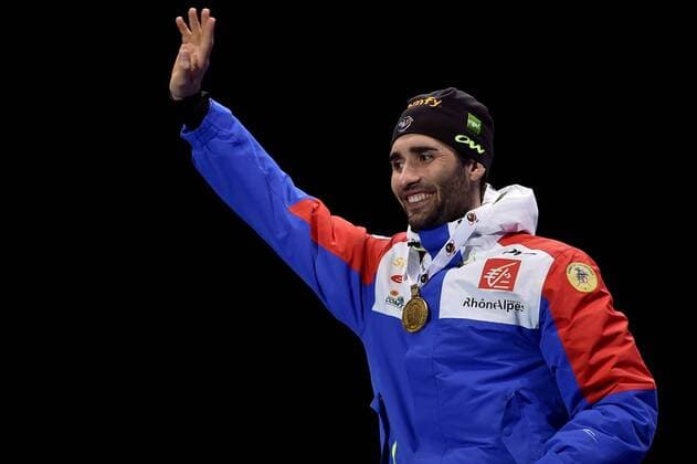 BIATHLON - IBU WC Oslo 2016 OSLO,NORWAY,05.MAR.16 - BIATHLON - IBU World Championships, 10km sprint, men, award ceremony. Image shows Martin Fourcade (FRA). Keywords: medal. GEPAxpictures xFlorianxErtl