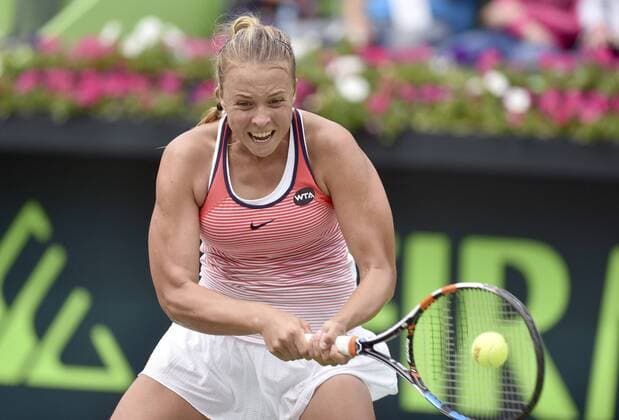Estonian tennis player Anett Kontaveit in action against Belgian Kirsten Flipkens during the Monterrey Open Tennis semifinal game played at Monterrey, Mexico on 05 March 2016. Anett Kontaveit vs Kirsten Flipkens !ACHTUNG: NUR REDAKTIONELLE NUTZUNG!  MEX200 20160305-635928141082022906