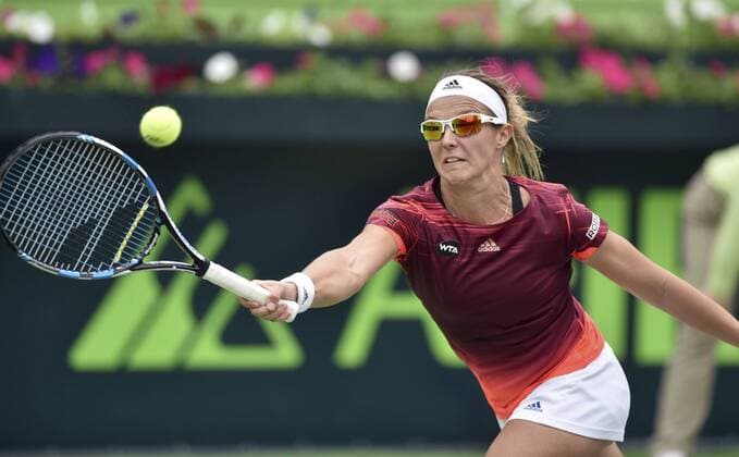 Belgian tennis player Kirsten Flipkens in action against Estonian Anett Kontaveit during the Monterrey Open Tennis semifinal game played at Monterrey, Mexico on 05 March 2016. Anett Kontaveit vs Kirsten Flipkens !ACHTUNG: NUR REDAKTIONELLE NUTZUNG!  MEX200 20160305-635928141731918906