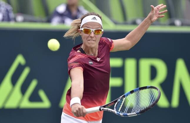 Belgian tennis player Kirsten Flipkens in action against Estonian Anett Kontaveit during the Monterrey Open Tennis semifinal game played at Monterrey, Mexico on 05 March 2016. Anett Kontaveit vs Kirsten Flipkens !ACHTUNG: NUR REDAKTIONELLE NUTZUNG!  MEX200 20160305-635928142351550906