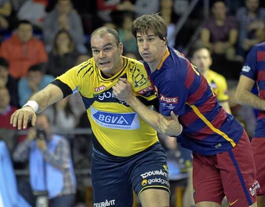 Handball, Champions League match between FC Barcelona and Rhein-Neckar Löwen. In this picture, Rafa Baena and Viran Morros. xFRANCESCxADELANTADOx 