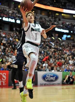 March 5, 2016 Anaheim, CA.Chino Hills guard LaMelo Ball 1 moves the ball during the CIF-SS Open division Final Boys Prep Basketball game between Chino Hills and Sierra Canyon at the Honda Center in Anaheim California.. CA Prep Basketball 2016: Boys Open Division Southern Section Championship Chino Hills vs Sierra Canyon MAR 05 - ZUMAcl1_