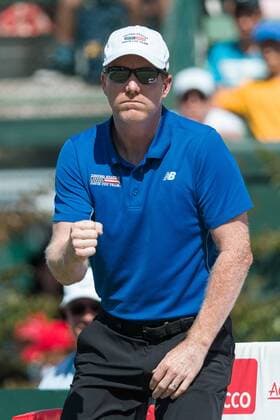 March 6, 2016: Jim Courier captain of the USA team cheers on John Isner in the first reverse single match against Bernard Tomic of Australia during of the BNP Paribas Davis Cup World Group first round tie between Australia and USA at Kooyong tennis club in Melbourne, Australia. Tennis 2016: Davis Cup AUS v USA Day 3 - ZUMAc04_
