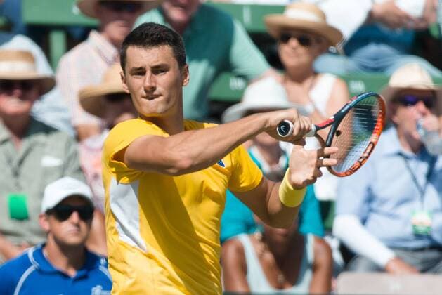 March 6, 2016: Bernard Tomic of Australia in action against John Isner of USA during the first reverse single match of the BNP Paribas Davis Cup World Group first round tie between Australia and USA at Kooyong tennis club in Melbourne, Australia. Tennis 2016: Davis Cup AUS v USA Day 3 - ZUMAc04_