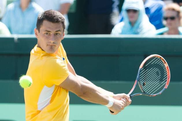 March 6, 2016: Bernard Tomic of Australia in action against John Isner of USA during the first reverse single match of the BNP Paribas Davis Cup World Group first round tie between Australia and USA at Kooyong tennis club in Melbourne, Australia. Tennis 2016: Davis Cup AUS v USA Day 3 - ZUMAc04_