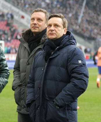 05.03.2016, Fussball, Saison 2015 2016, 1. Bundesliga, 25. Spieltag, 1. FC Koeln - FC Schalke 04 1:3, Manager Horst Heldt (Schalke 04), re., und Trainer Andre Breitenreiter (FC Schalke 04)