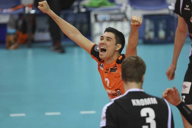 Frankfurt am Main Erik Shoji (Berlin RV, 2); Jubel, Freude, Begeisterung, United Volleys RheinMain - BERLIN RECYCLING Volleys, 1. VBL, 05.03.2016 Copyright: Roskaritzx Eibner-Pressefoto EP_rrz