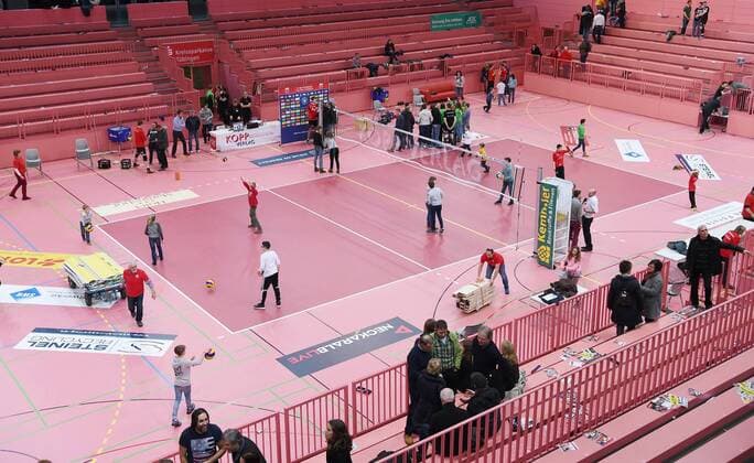 Volleyball 1. Bundesliga Saison 2015 2016 TV Rottenburg - VSG Coburg Grub 05.03.2016 Uebersicht Paul Horn Arena nach dem Spiel 