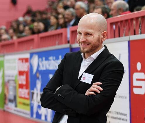Volleyball 1. Bundesliga Saison 2015 2016 TV Rottenburg - VSG Coburg Grub 05.03.2016 Manager Philipp Vollmer (TV Rottenburg) 