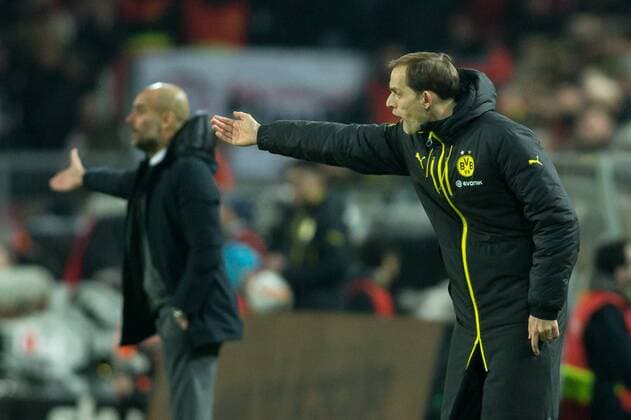 Dortmund Trainer Thomas Tuchel (Borussia Dortmund) und Trainer Pep Guardiola (FC Bayern Muenchen) beim Fussball Bundesliga-Spiel zwischen Borussia Dortmund und dem FC Bayern Muenchen am 05.03.2016, Copyright: Schülerx xEibner-Pressefoto EP_jse