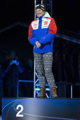 05.03.2016. Oslo Holmenkollen, Oslo, Norway. IBU Biathlon World Cup. Day One. Marie Dorin Habert of France second place winner of ladies 7.5km at the medal ceremony during the IBU World Championships Biathlon in Holmenkollen Oslo, Norway. xNigelxWaldronx  ActionPlus11715018