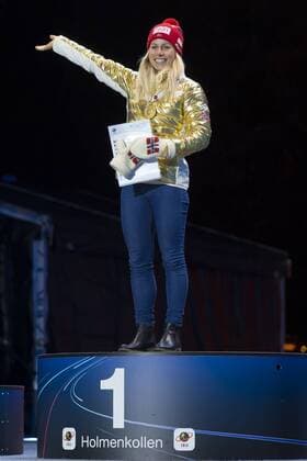 05.03.2016. Oslo Holmenkollen, Oslo, Norway. IBU Biathlon World Cup. Day One. Tiril Eckhoff of Norway first place winner of ladies 7.5km medal ceremony during the IBU World Championships Biathlon in Holmenkollen Oslo, Norway. xNigelxWaldronx  ActionPlus11715022
