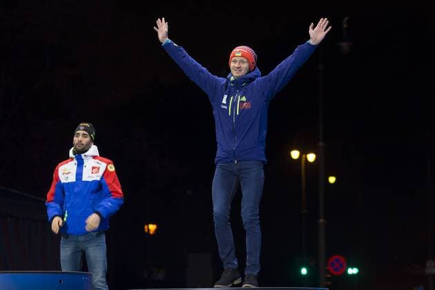05.03.2016. Oslo Holmenkollen, Oslo, Norway. IBU Biathlon World Cup. Day One. Sergey Semenov of Ukraine winner of men 10km at the medal ceremony during the IBU World Championships Biathlon in Holmenkollen Oslo, Norway. xNigelxWaldronx  ActionPlus11715029