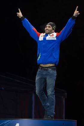 05.03.2016. Oslo Holmenkollen, Oslo, Norway. IBU Biathlon World Cup. Day One. Martin Fourcade of France winner of men 10km medal at the ceremony during the IBU World Championships Biathlon in Holmenkollen Oslo, Norway. xNigelxWaldronx  ActionPlus11715033
