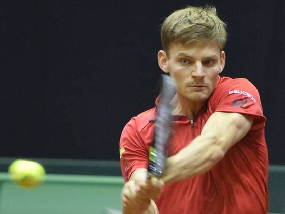 Belgian David Goffin pictured during the fourth game between Belgian David Goffin and Croatian Marin Cilic, on the third day of the Davis Cup first round World Group meeting between Belgium and Croatia, Sunday 06 March 2016, in Angleur, Liege. BENOITxDOPPAGNE  x04805764x