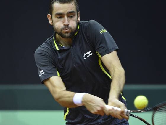 Croatian Marin Cilic pictured during the fourth game between Belgian David Goffin and Croatian Marin Cilic, on the third day of the Davis Cup first round World Group meeting between Belgium and Croatia, Sunday 06 March 2016, in Angleur, Liege. BENOITxDOPPAGNE  x04805783x