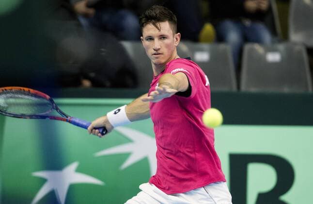 Tennis, Davis Cup, Portugal - Österreich TENNIS - ITF, Davis Cup, POR vs AUT GUIMARAES,PORTUGAL,06.MAR.16 - TENNIS - ITF, Davis Cup, Portugal vs Austria. Image shows Dennis Novak (AUT). GEPAxpictures xMatthiasxHauer