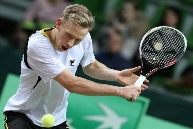 Tennis, Davis Cup, Russland - Schweden KAZAN, RUSSIA. MARCH 6, 2016. Sweden s tennis player Daniel Windahl returns the ball in Rubber 5 of the Davis Cup Group I Europe Africa Zone 1st Round tie against Russia at Kazan Tennis Academy. Windahl lost 6-2, 6-2. Sweden lost the tie 5-0. Yegor Aleyev TASS  TS018B44