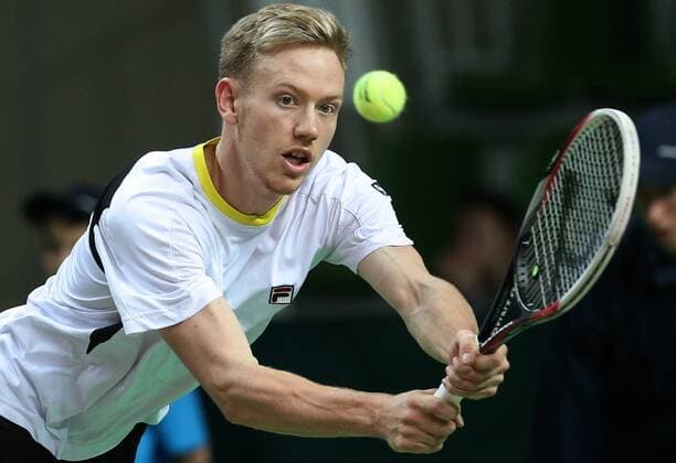 Tennis, Davis Cup, Russland - Schweden KAZAN, RUSSIA. MARCH 6, 2016. Sweden s tennis player Daniel Windahl gestures in Rubber 5 of the Davis Cup Group I Europe Africa Zone 1st Round tie against Russia at Kazan Tennis Academy. Windahl lost 6-2, 6-2. Sweden lost the tie 5-0. Yegor Aleyev TASS  TS018B42
