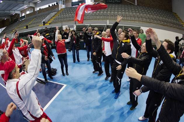 Tennis, Davis Cup, Portugal - Österreich TENNIS - ITF, Davis Cup, POR vs AUT GUIMARAES,PORTUGAL,06.MAR.16 - TENNIS - ITF, Davis Cup, Portugal vs Austria. Image shows team Austria, fans and officials. GEPAxpictures xMatthiasxHauer