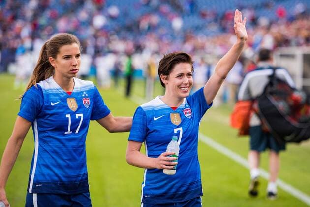 United States DF Meghan Klingenberg (7) and United States MF Tobin Heath (17) during the She Believes Cup Women s International Soccer match between France and the United States at Nissan Stadium on March 6, 2016 in Nashville, TN. Soccer 2016: France vs United States MAR 06 - ZUMAc04_