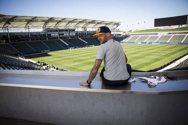 February 25, 2015 - Carson, California, United States: The LA Galaxy newly acquired Belgian defender Jelle Van Damme at the StubHub Center, a multiple-use sports complex located on the campus of California State University, Dominguez Hills, 10 miles south of Downtown Los Angeles. The $150 million complex was developed and is operated by the Anschutz Entertainment Group. With a set capacity of 27,000, it is the second-largest soccer-specific stadium in Major League Soccer. Its primary tenant is LA Galaxy. Van Damme captained Standard Liege, for which he made 205 appearances since joining the team in 2011. He has also had stints with Germinal Beerschot (Belgium), Ajax (Netherlands), Southampton (England), Werder Bremen (Germany), Anderlecht (Belgium) and Wolverhampton Wanderers (England) and has made 30 appearances for the Belgium national team Nationalteam While at Anderlecht he was involved in a controversial racial incident when U.S. national team defender Oguchi Onyewu, an African American then with Standard Liege, accused Van Damme of calling him a dirty monkey. Onyewu sued Van Damme but the case was withdrawn after the players met and Van Damme apologized. Van Damme can play both on the back line and in the midfield. (Nancy Pastor Polaris) PICTURE NOT INCLUDED IN THE CONTRACTS local caption 05389707 Belgian defender Jelle Van Damme joins LA Galaxy PhotoNews Polaris, 05389707