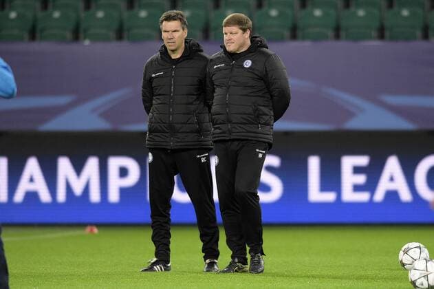Gent s assistant coach Rudi Cossey and Gent s head coach Hein Vanhaezebrouck pictured during a training of Belgian first league soccer team KAA Gent, Monday 07 March 2016 in Wolfsburg, Germany. Gent is preparing for the return leg of the 1 8 finals of the UEFA Champions League competition against German club VfL Wolfsburg Tomorrow. Wolfsburg won the first leg 2-3. YORICKxJANSENS  x04806717x
