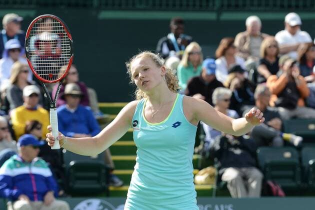 March 7, 2016 - Indian Wells, California, United States - KATERINA SINIAKOVA of the Czech Republic reacts during her qualifying match at the BNP Paribas Open in Indian Wells California. Tennis 2016 - BNP Paribas Open - Day 1 - ZUMAl132