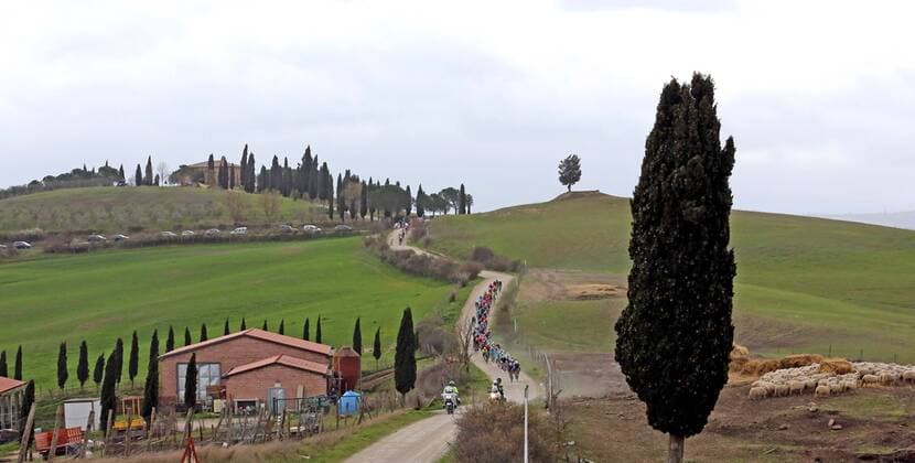 RADSPORT - Strade Bianche - 05.03.2016, Das Hauptfeld auf der Schotterpiste, -
