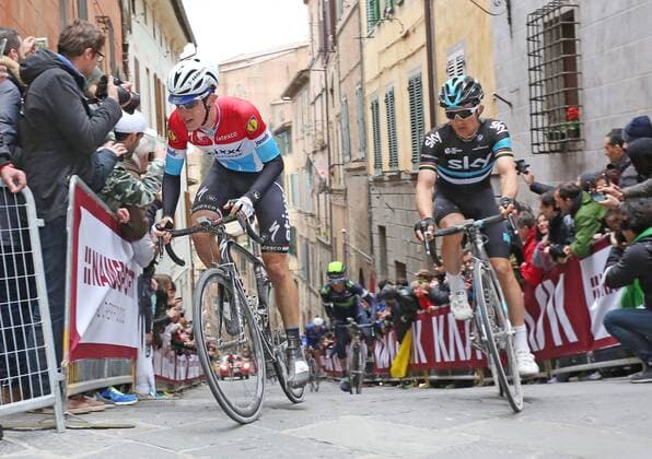 RADSPORT - Strade Bianche - 05.03.2016, Bob Jungels (LUX Etixx - Quick Step), Michal Kwiatkowski (POL Team Sky), -