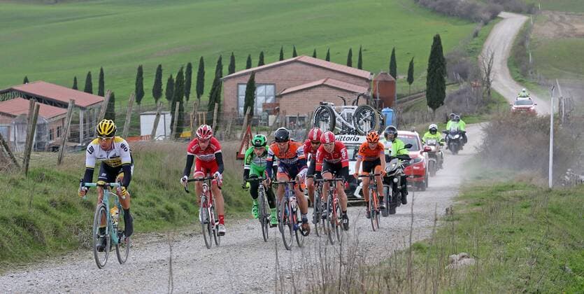 RADSPORT - Strade Bianche - 05.03.2016, Die Spitzengruppe auf der Schotterpiste, -