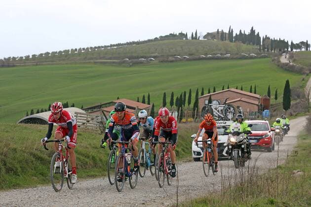 RADSPORT - Strade Bianche - 05.03.2016, Die Spitzengruppe auf der Schotterpiste, -
