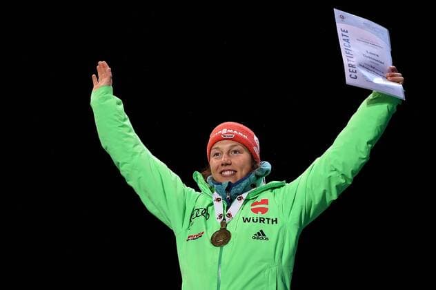 BIATHLON - IBU WC Oslo 2016 OSLO,NORWAY,09.MAR.16 - BIATHLON - IBU World Championships, 15km individual, ladies, award ceremony. Image shows Laura Dahlmeier (GER). Keywords: medal. GEPAxpictures xFlorianxErtl