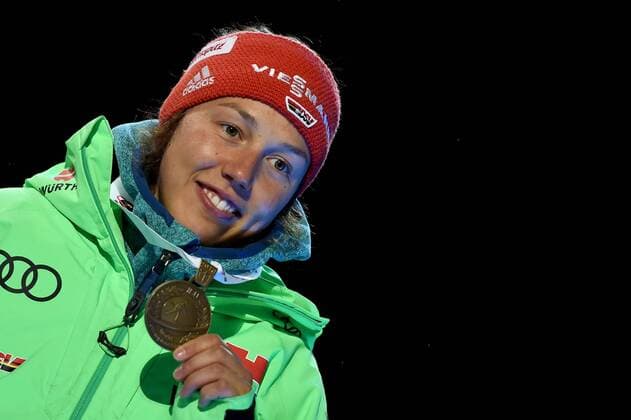 BIATHLON - IBU WC Oslo 2016 OSLO,NORWAY,09.MAR.16 - BIATHLON - IBU World Championships, 15km individual, ladies, award ceremony. Image shows Laura Dahlmeier (GER). Keywords: medal. GEPAxpictures xFlorianxErtl