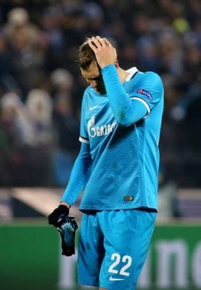 ST. PETERSBURG, RUSSIA. MARCH 9, 2016. Zenit s Artyom Dzyuba seen in the second leg of the 2015-16 UEFA Champions League Last 16 football match against SL Benfica at Petrovsky Stadium. SL Benfica won the game 2:1. Alexander Demianchuk TASS  TS018E3B