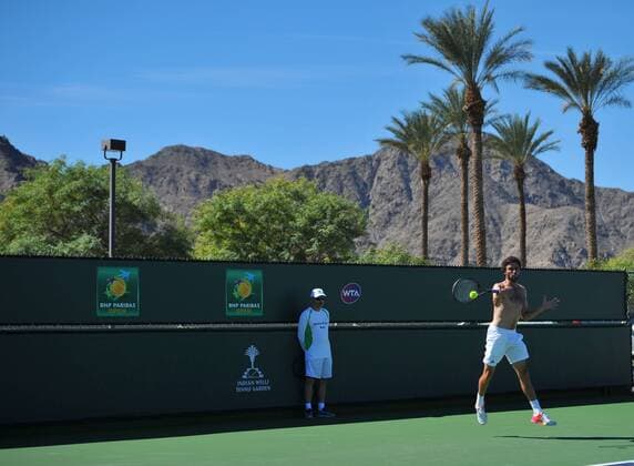 Gilles Simon (Fra) and his coach Jan de witt TENNIS : Tournoi d Indian Wells 2016 - 09 03 2016 TennisMagazinex 