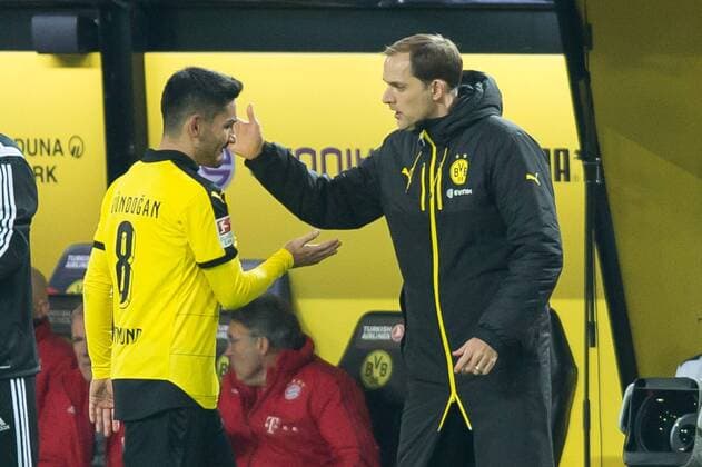 Samstag 05.03.2016, 1. Bundesliga, Saison 2015 2016, 25. Spieltag in Dortmund, BV Borussia Dortmund - FC Bayern Muenchen, 0:0, Ilkay Guendogan (BVB) und Trainer Thomas Tuchel (BVB) DeFodi001