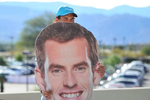 Rafael Nadal (Esp) mit dem Konterfei von Andy Murray TENNIS : Tournoi d Indian Wells 2016 - 09 03 2016 TennisMagazinex 