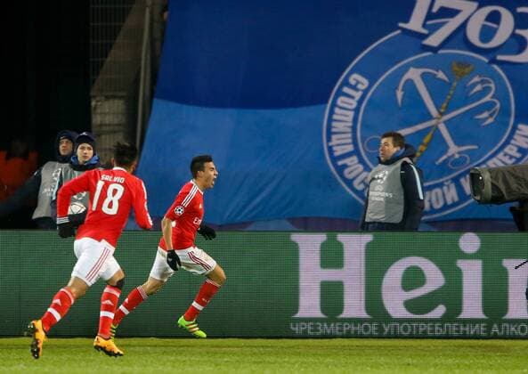 March 9, 2016 - St. Petersburg, STP, Russia - Nicolas Gaitan of Benfica (2nd L) celebrates his goal during the UEFA Champions League Round of 16 second leg match between FC Zenit St. Petersburg and SL Benfica at Petrovsky stadium on 9th March 2016. FC Zenit St. Petersburg v SL Benfica - UEFA Champions League  - ZUMAn230