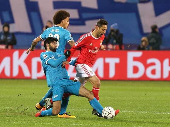 March 9, 2016 - Na - St. Petersburg, 09.03.2016 - Zenit St. Petersburg received tonight Benfica this Petrovsky stadium in match counting for the 2nd leg of the eighth of the Champions League 2015 16. Players Zenit Luis Neto (13, blue), Axel Witsel (28, blue), player of FC Benfica Jonas (17). AlexanderxKulebyakin 