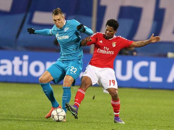 March 9, 2016 - Na - St. Petersburg, 09.03.2016 - Zenit St. Petersburg received tonight Benfica this Petrovsky stadium in match counting for the 2nd leg of the eighth of the Champions League 2015 16. Zenit player Artem Dzyuba (22, blue), the player of FC Benfica Eliseu (19). AlexanderxKulebyakin 