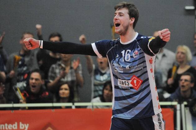 GER,VBL, SVG Lueneburg vs Berlin Recycling Volleys 09.03.2016, Gellersenhalle, Lueneburg, GER, VBL, SVG Lueneburg vs Berlin Recycling Volleys im Bild Carlos Mora Sabate (Lueneburg 16) jubelt nordphotoxWitke