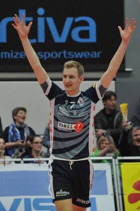 GER,VBL, SVG Lueneburg vs Berlin Recycling Volleys 09.03.2016, Gellersenhalle, Lueneburg, GER, VBL, SVG Lueneburg vs Berlin Recycling Volleys im Bild Jannik Poerner (Pörner Lueneburg 07) jubelt nordphotoxWitke