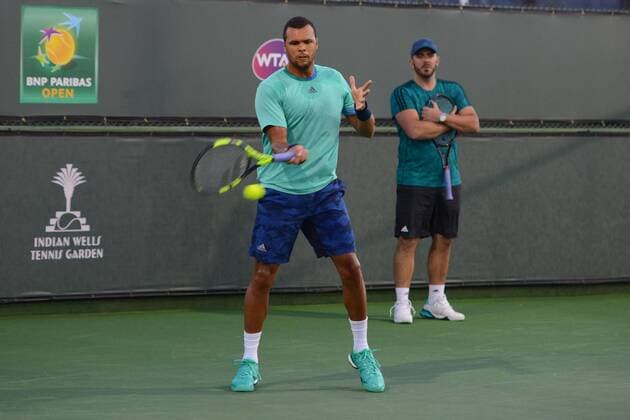 Jo Wilfried Tsonga (fra) and Thierry Ascione TENNIS : Tournament of Indian Wells 2016 - 10 03 2016 TennisMagazine Panoramic 