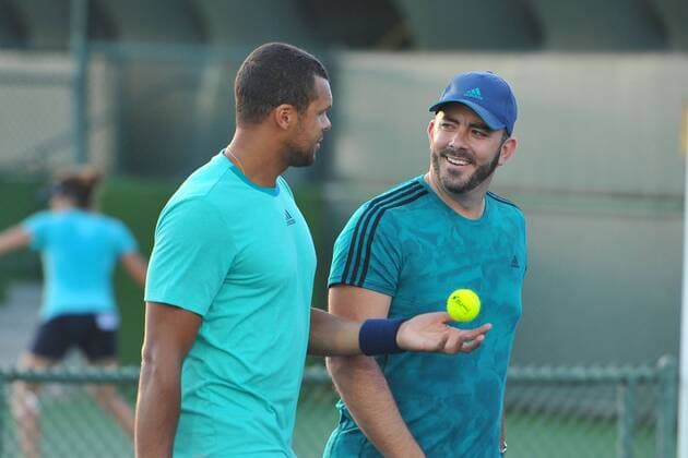 Jo Wilfried Tsonga (fra) and Thierry Ascione TENNIS : Tournament of Indian Wells 2016 - 10 03 2016 TennisMagazine Panoramic 