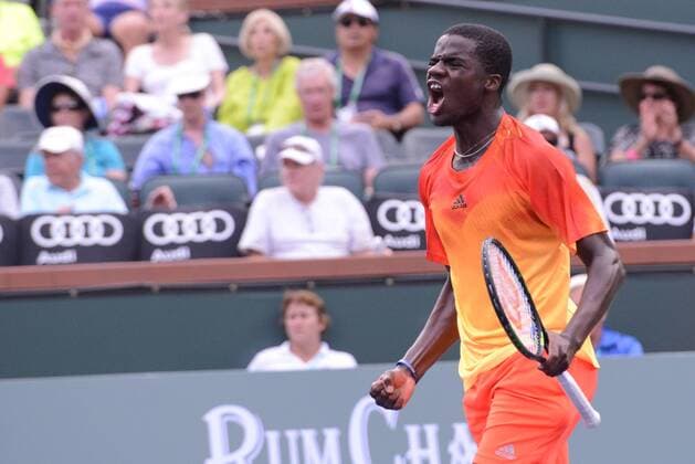 March 10, 2016 - Indian Wells, California, United States - FRANCIS TIAFOE celebrates match point in his first round match vs. T. Fritz at the BNP Paribas Open in Indian Wells California. Tennis 2016 - BNP Paribas Open - Day 4 - ZUMAl132