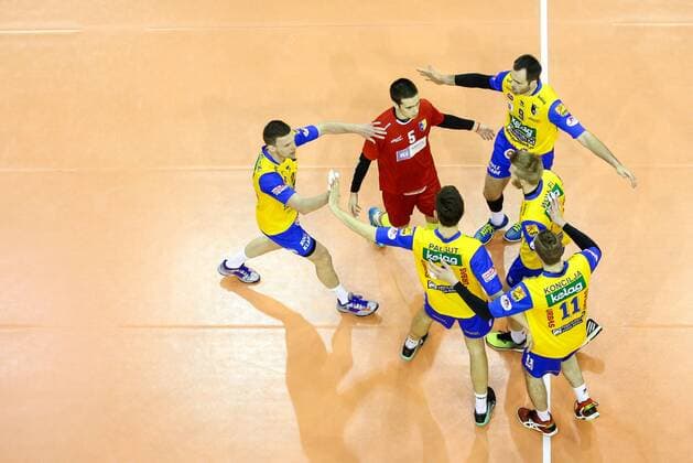 Volleyball, MEVZA Mitteleuropäische Liga, ACH Volley Ljubljana - SK Posojilnica Aich Dob VOLLEYBALL - MEVZA, Ljubljana vs Aich Dob LJUBLJANA,SLOVENIA,11.MAR.16 - VOLLEYBALL - MEVZA, Middle European Volleyball Zonal Association, men, final, ACH Volley Ljubljana vs SK Aich Dob. Image shows the rejoicing of Aich Dob. GEPAxpictures xMaticxKlansek