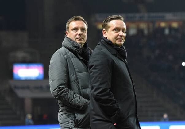 Fussball, Herren, 1. Bundesliga, Saison 2015 16 (26. Spieltag), Hertha BSC - FC Schalke 04 2:0, Trainer Andre Breitenreiter (Schalke 04), Sportvorstand Horst Heldt (Schalke 04), 11.03. 2016,