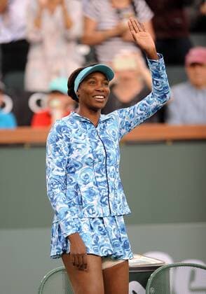 11 March 2016: Playing in her first match in Indian Wells since 2001 Venus Williams (USA) waves to the cheering fans before a match against Kurumi Nara (JPN) during the BNP Paribas Open played at the Indian Wells Tennis Garden in Indian Wells, CA. (Photo By John Cordes Icon Sportswire) TENNIS: MAR 11 BNP Paribas Open Icon506160311040 EDITORIAL USE ONLY