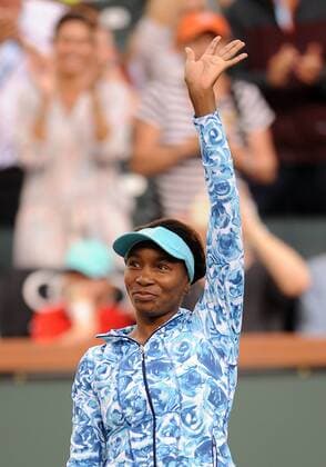 11 March 2016: Playing in her first match in Indian Wells since 2001 Venus Williams (USA) waves to the cheering fans before a match against Kurumi Nara (JPN) during the BNP Paribas Open played at the Indian Wells Tennis Garden in Indian Wells, CA. (Photo By John Cordes Icon Sportswire) TENNIS: MAR 11 BNP Paribas Open Icon506160311041 EDITORIAL USE ONLY